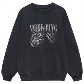 Anine Bing Spencer Leopard Sweatshirt, Washed Black 